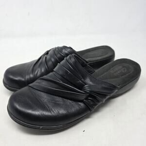 Clarks Black Leather Slip On Mules Comfort Casual Shoes Womens 7.5